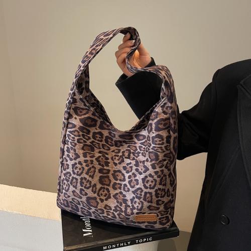 Vintage Suede Leopard Tote Bag Women's Casual Commuter Shoulder Bag