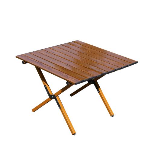 Outdoor Portable Carbon Steel Egg Roll Table Wood Grain Color Camping Picnic Folding Table