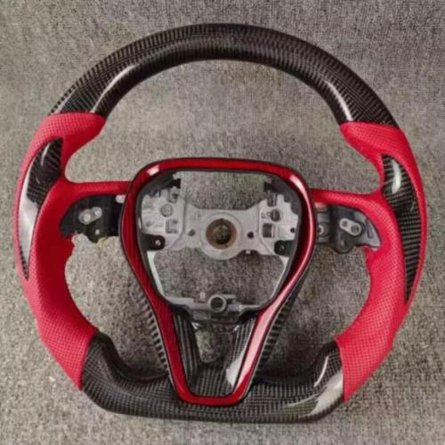 Red Leather Real Carbon Fiber Steering Wheel for Toyota Camry Corolla RAV4 18-23