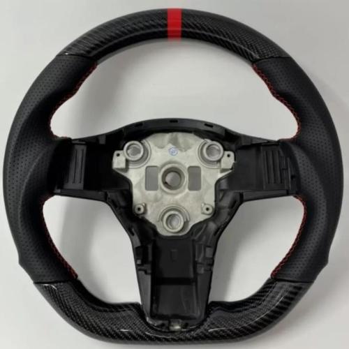 Real Carbon Fiber Steering Wheel Red Ring for Tesla Model 3 Model Y NEW