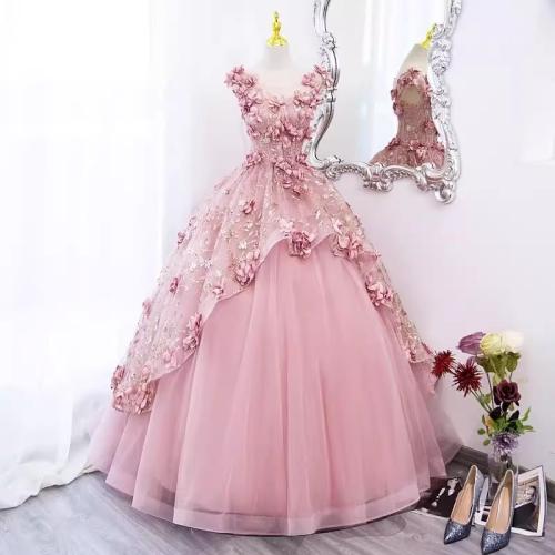 Polyester Long Evening Dress pink PC