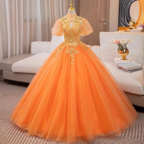 Polyester Long Evening Dress  orange PC