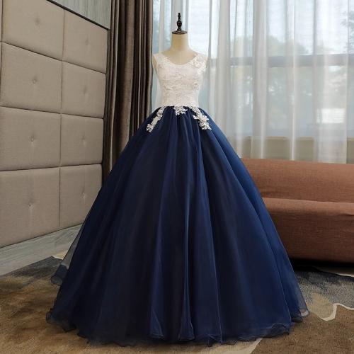 Polyester Long Evening Dress blue and white PC