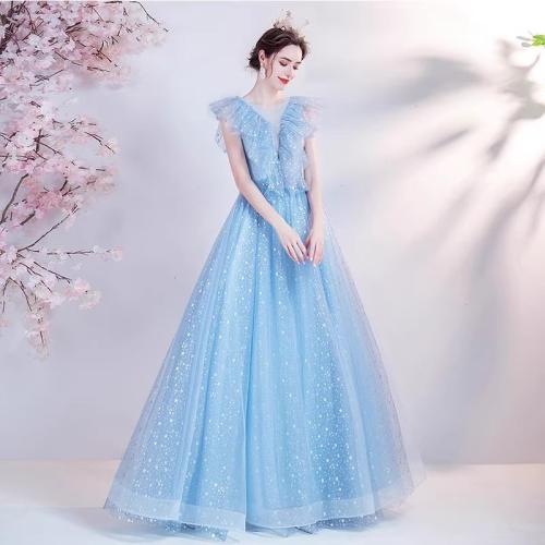 Polyester Long Evening Dress blue PC