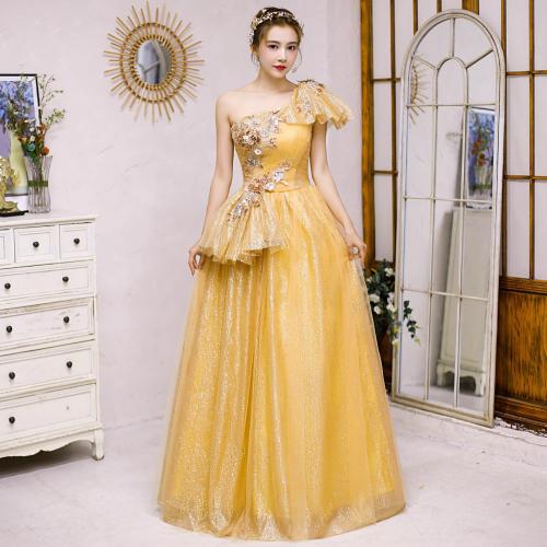 Polyester Long Evening Dress yellow PC