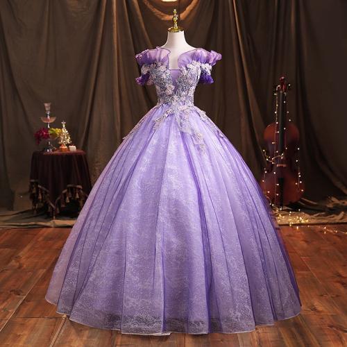 Polyester Long Evening Dress purple PC