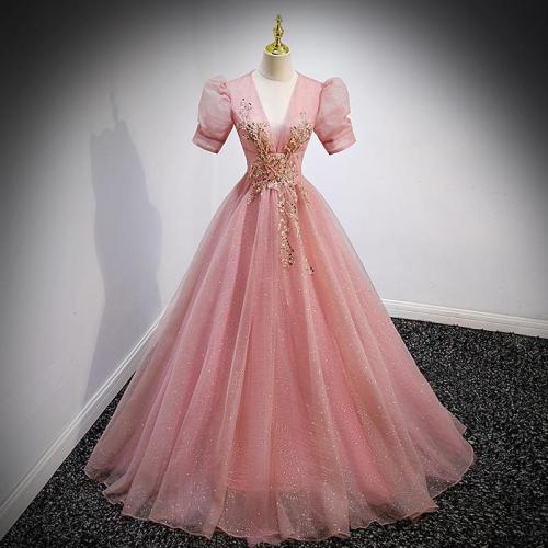 Polyester Long Evening Dress pink PC