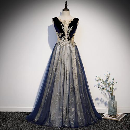 Polyester Long Evening Dress blue PC