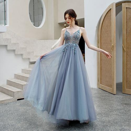 Polyester Long Evening Dress blue PC