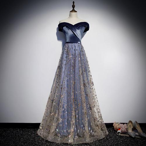 Polyester Long Evening Dress blue PC