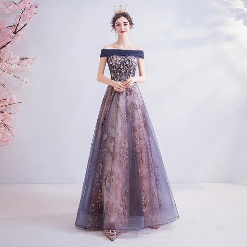 Polyester Long Evening Dress blue PC