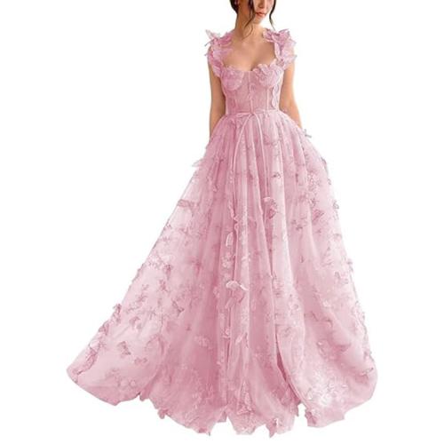 Bridesmaid's Dress Sling Split Elegant Evening Dress Flower Lace Gauze Dress