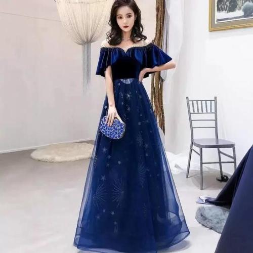 Polyester Long Evening Dress blue PC