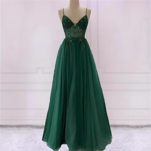 Polyester Long Evening Dress green PC