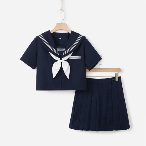 Polyester Slim Two-Piece Dress Set  Navy Blue PC