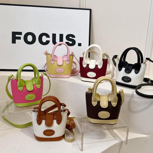 Women's New Fashion Color Contrast Bucket Bag Trendy Handbag