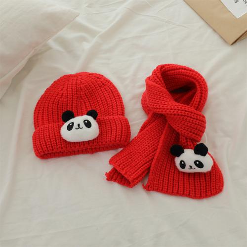 Children's hat autumn and winter cute panda scarf two-piece set