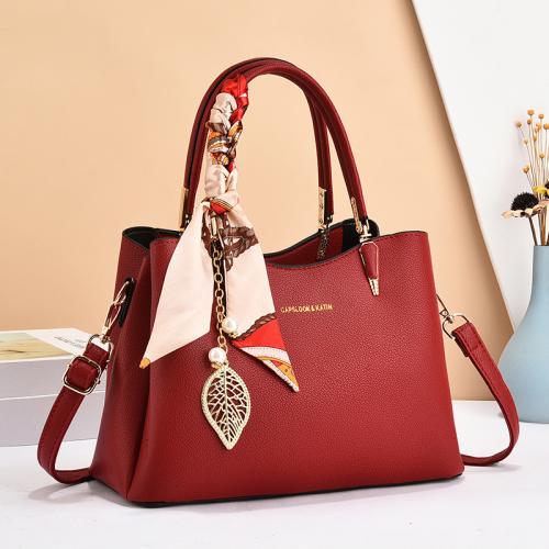 PU Leather Concise Handbag with hanging ornament & attached with hanging strap Solid PC