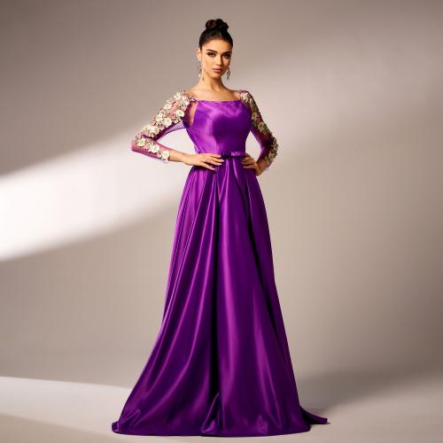 Long-sleeved Square Collar Banquet Decal Evening Dress