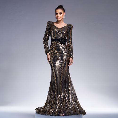 Polyester Mermaid Long Evening Dress Sequin black PC