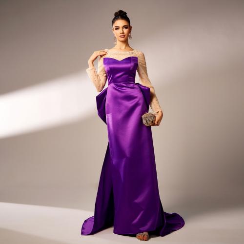 Polyester Long Evening Dress purple PC