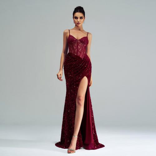 Polyester Long Evening Dress side slit Sequin PC