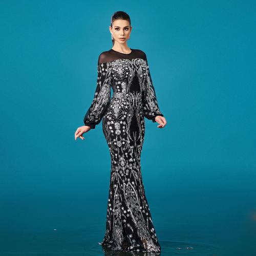 Polyester Robe longue de soirée Paillettes Noir pièce