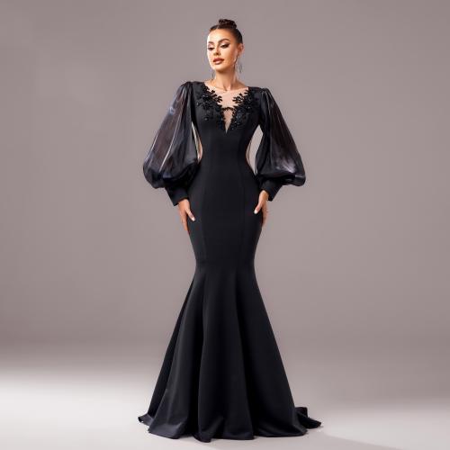 Polyester Mermaid Long Evening Dress black PC