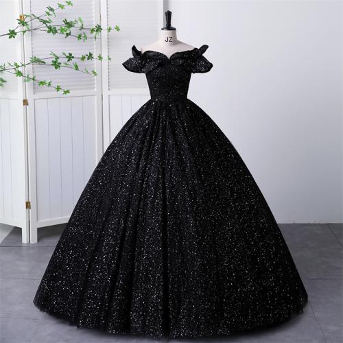 Polyester Off Shoulder Long Evening Dress black PC