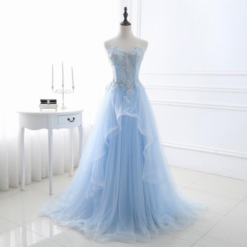 Polyester Robe longue de soirée bleu clair pièce