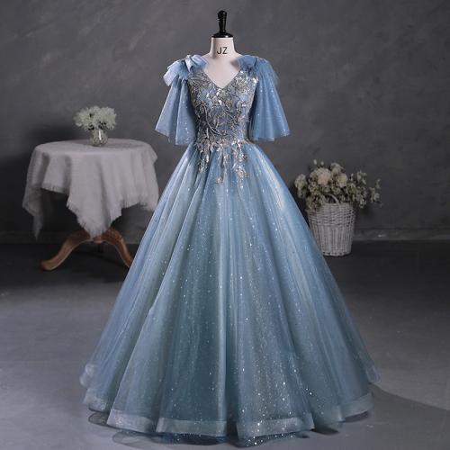 Polyester Long Evening Dress blue PC