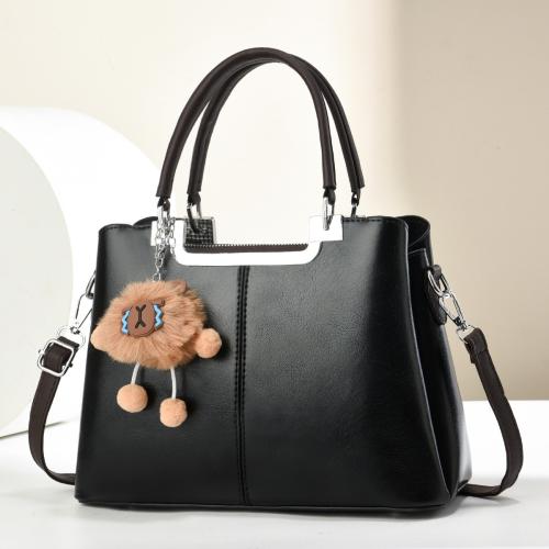 PU Leather Concise Handbag with hanging ornament & attached with hanging strap Solid PC