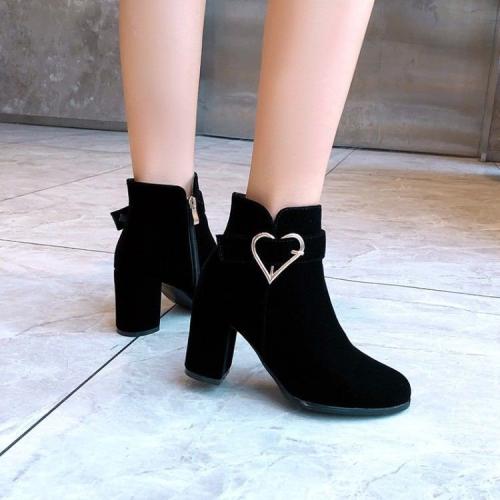 Women's Ankle Boots Suede fleece-lined Round Head High Heels Boots