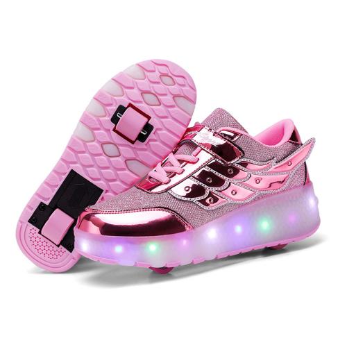 Rubber & Mesh Fabric & PU Leather Children Wheels Shoes lighting & hardwearing & unisex Pair