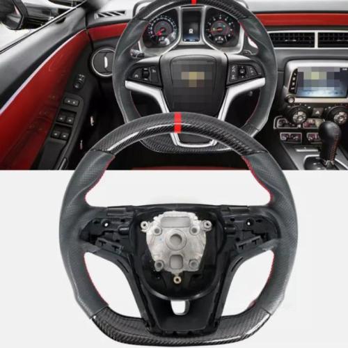 Fits for 12-15 Chevy Camaro CF Leather Steering Wheel W/ Red Stitching & Indicator