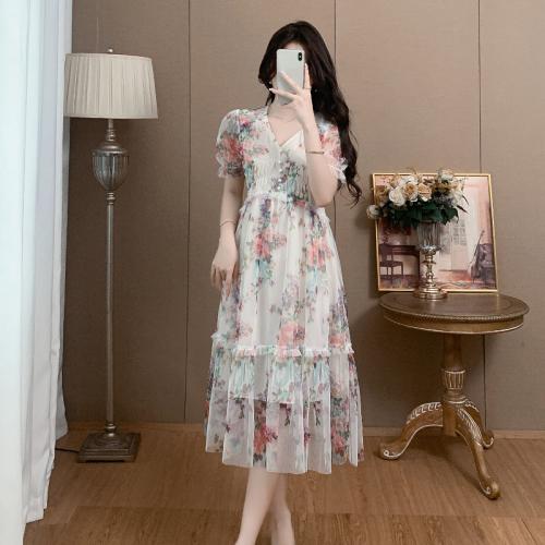 Gauze & Polyester One-piece Dress multi-colored PC