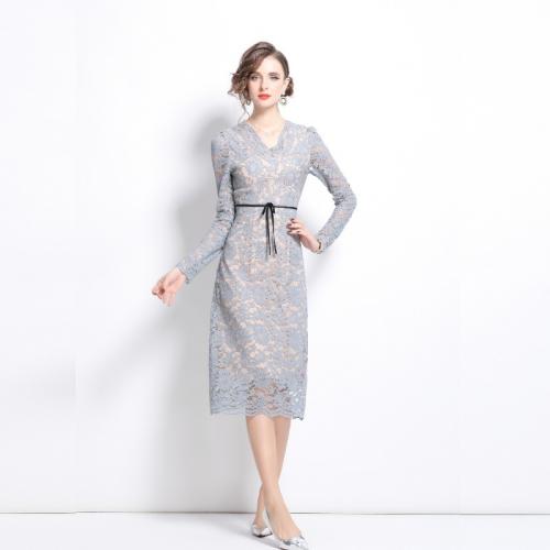 Lace & Polyester One-piece Dress light blue PC