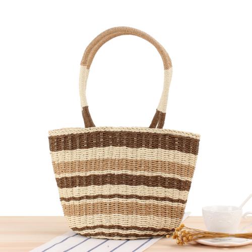 Paper Rope Easy Matching Woven Shoulder Bag large capacity striped PC