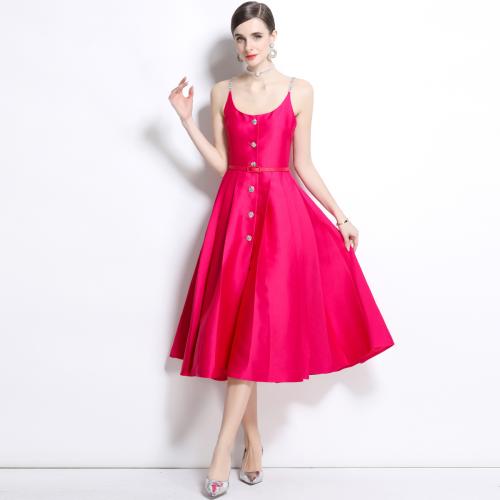 Polyester Waist-controlled Short Evening Dress large hem design & off shoulder Solid fuchsia PC