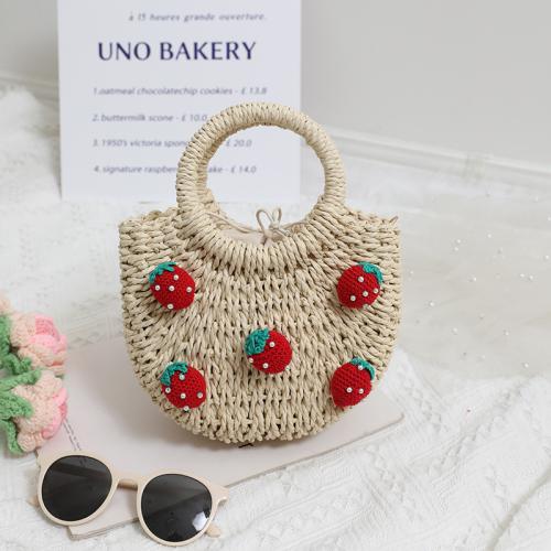 Straw Easy Matching Woven Tote fruit pattern khaki PC