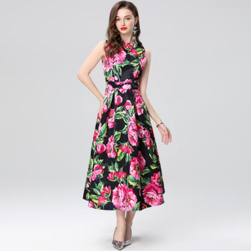 Polyester Waist-controlled & High Waist Long Evening Dress large hem design printed floral PC