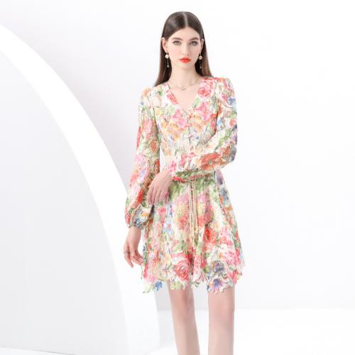 Polyester Waist-controlled & Soft One-piece Dress & breathable printed floral PC