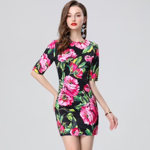 Polyester Slim Sexy Package Hip Dresses flexible & breathable printed floral PC