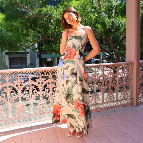 New Long Dress Printed French Square Neck Slim-fit Large Long dress