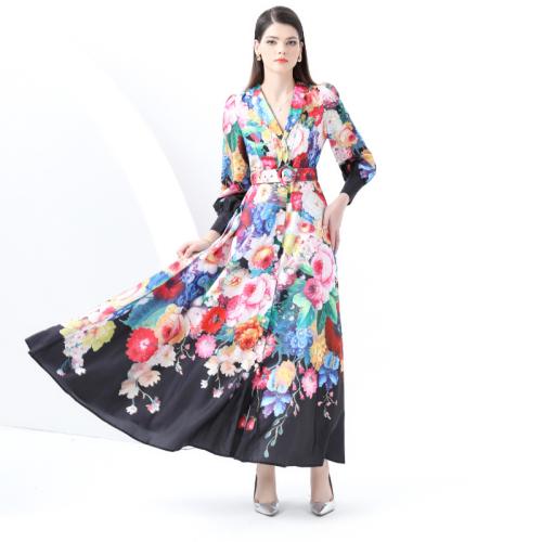 Polyester Robe d’une seule pièce Imprimé Floral Noir pièce