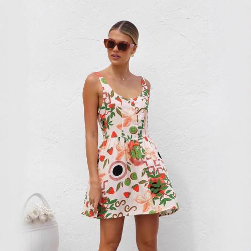 Polyester One-piece Dress backless & off shoulder & breathable printed PC