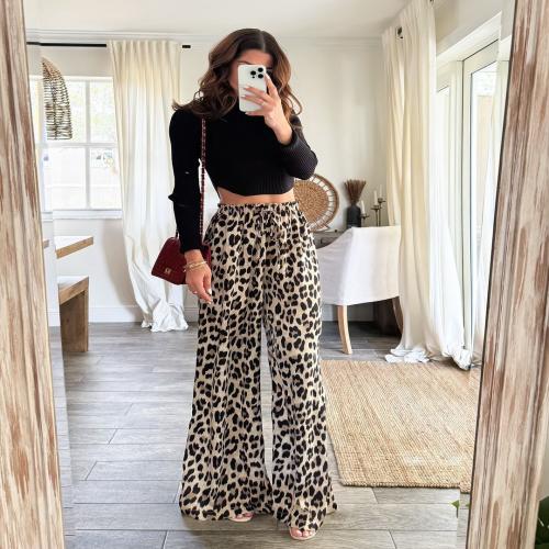 Polyester Wide Leg Trousers & Straight Wide Leg Trousers slimming printed leopard PC