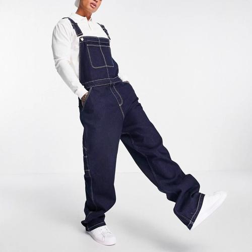 Large size Denim suspender pants loose men's denim suspender jumpsuit