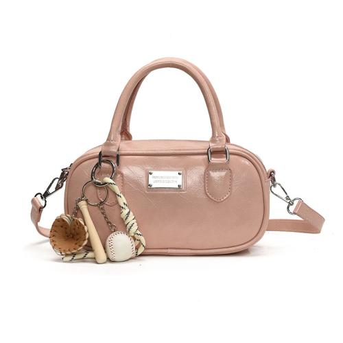 PU Leather hard-surface Handbag with hanging ornament & attached with hanging strap Solid PC