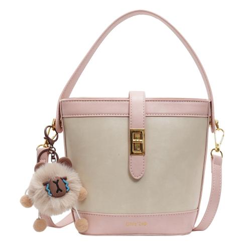 PU Leather Bucket Bag Handbag with hanging ornament & attached with hanging strap Solid PC